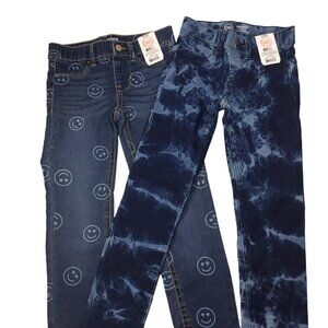 Wonder Nation Jeggings Lot of 2 Denim Stretch Girls S (6-6X) Tie Dye Smiley Face
